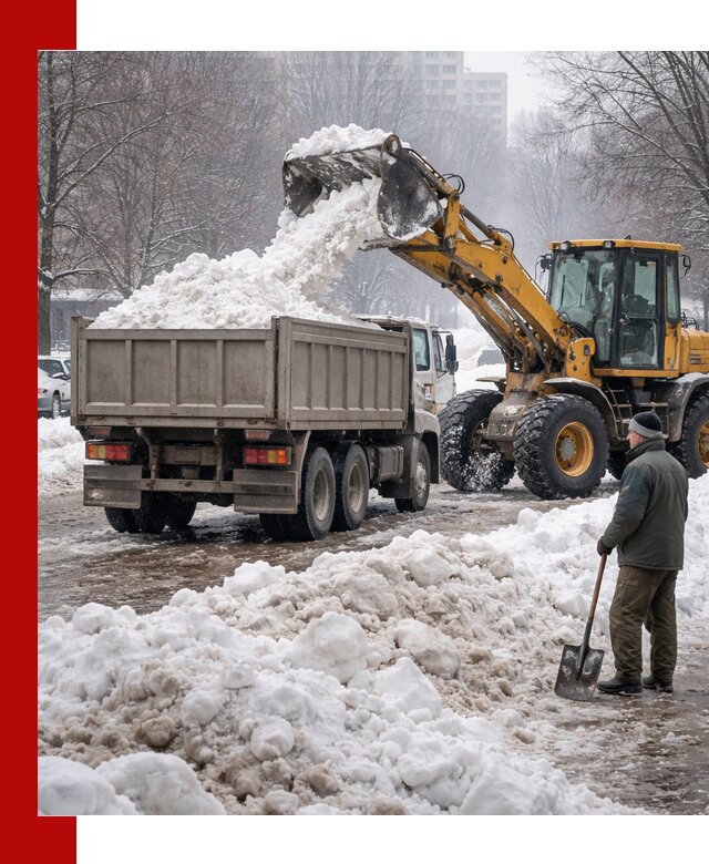 Вывоз снега грузовой техникой в Борисоглебске оперативно и чисто