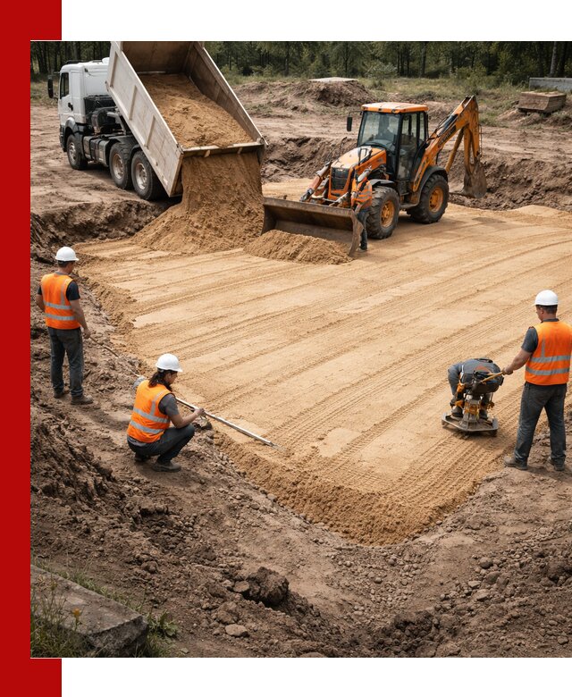 Устройство песчаной подушки для фундаментов и дорог в Борисоглебске